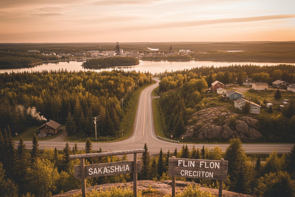 Main Street downtown Flin Flon with Ross Lake visible at the end of the street